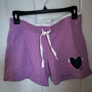 Justice Junior Girls Purple Athletic Shorts with DANCE on back & Heart Design